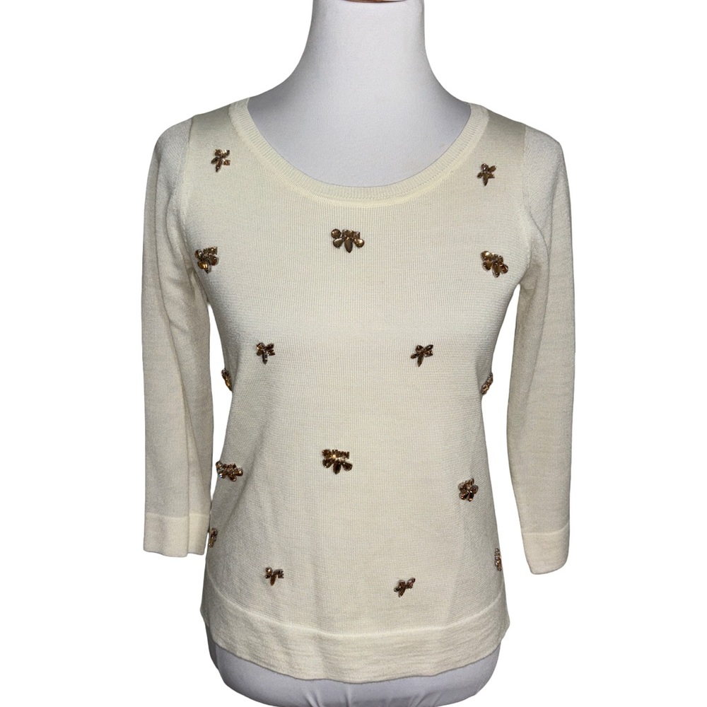 LOFT Cream Sweater Brown Accents